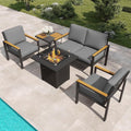 5-Piece Patio Furniture Set with 28' Propane Fire Pit Table, Heavy-Duty Metal Outdoor Conversation Set with Deep Cushions & Wood-Like Armrests for Patio, Porch, Backyard, Garden – Black