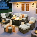 ovios 7 Pieces Patio Furniture Set, Outdoor Wicker Sofa Couch with Rocking Swivel Chairs Fire Pit Table, Modern Deep Seat Rattan Conversation Sets for Deck Porch, Grey