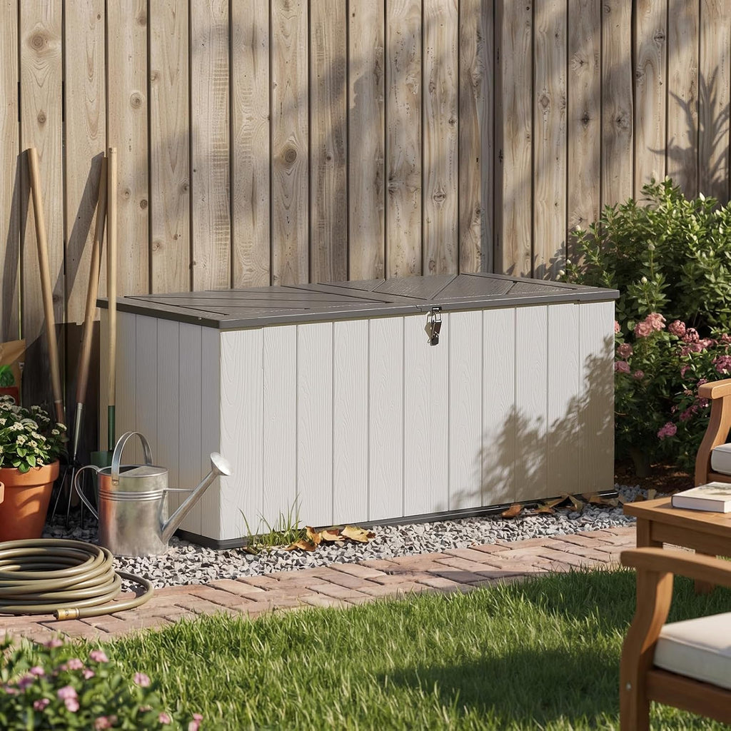 Aoxun 21 Cu.Ft Outdoor Storage Shed, Large Resin Storage Shed with Lid, Waterproof & UV-Resistant Patio Storage for Cushions, Garden Tools, and Pool Accessories (White)