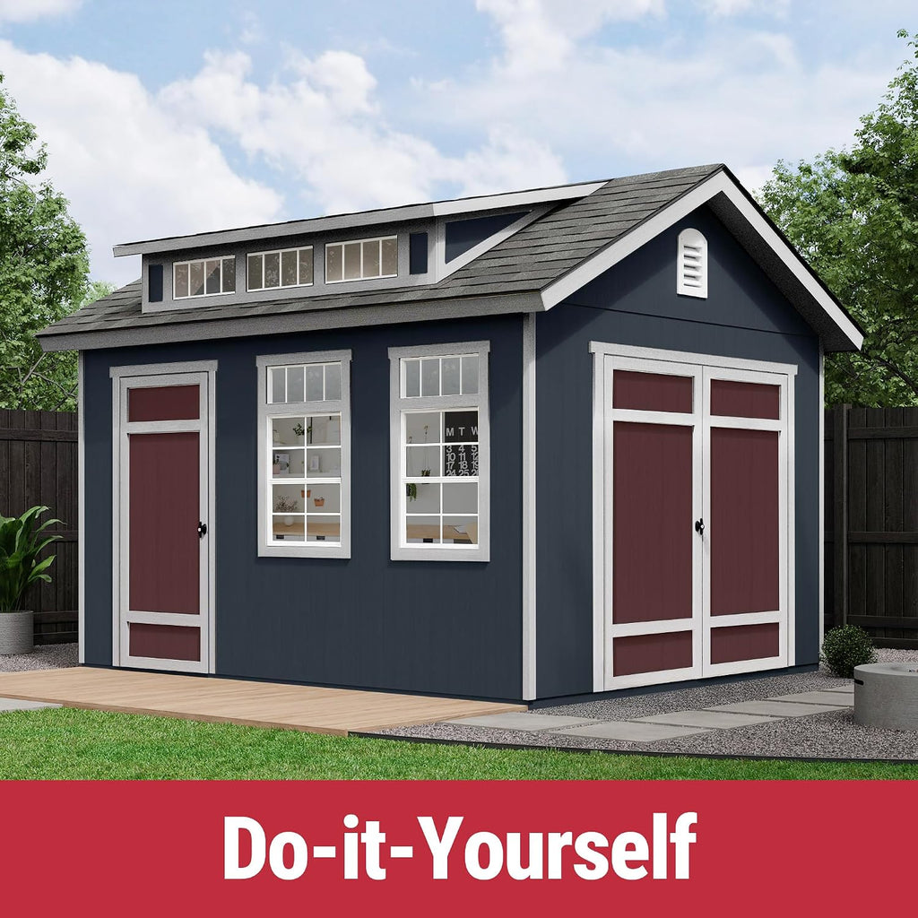 Handy Home Products Designer 12x10 Wooden Storage Shed with Dormer, Windows, and Floor Kit- Paint and Shingles not Included