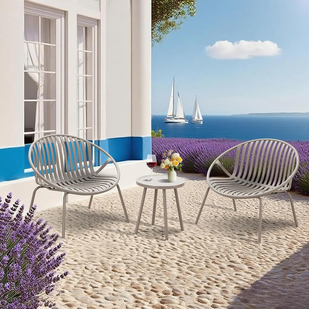 Werph Patio Furniture Set, 3 Pieces Outdoor Furniture with Bistro Gray Table and Gray Chairs Set of 2, Outdoor Patio Set with Porch Chairs and Table, Deck Conversation Set for Garden Poolside