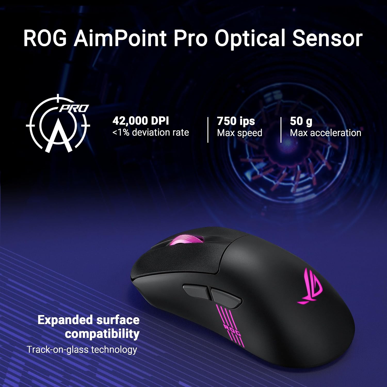 ASUS ROG Keris II Origin Wireless Gaming Mouse – Right-Handed Ergonomic, 65g, Tri-Mode Connectivity, 42K DPI, up to 127Hr Battery, Web-Based Configuration, PC/Mac Support - Black