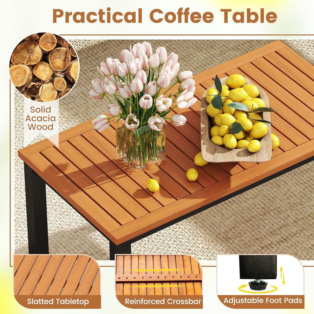Tangkula 8 Pieces Patio Furniture Set, Outdoor Conversation Set with Acacia Wood Coffee Table, Cushioned Loveseat & 2 Single Armrest Chairs, for Porch, Garden, Backyard, Poolside