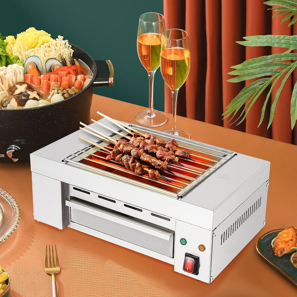 Commercial 1500W Electric Indoor Grill, Tabletop Portable BBQ Grill, Smokeless Grill Barbecue Oven Grill Stainless Steel For BBQ Equipment 32-446 ° F