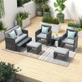 OC Orange-Casual Patio Furniture Sets,8 Pieces Conversation Set, Outdoor Wicker Bistro Set, All Weather Sectional Loveseat Chairs with Ottoman & Coffee Table, Grey Rattan with Light Grey Cushion