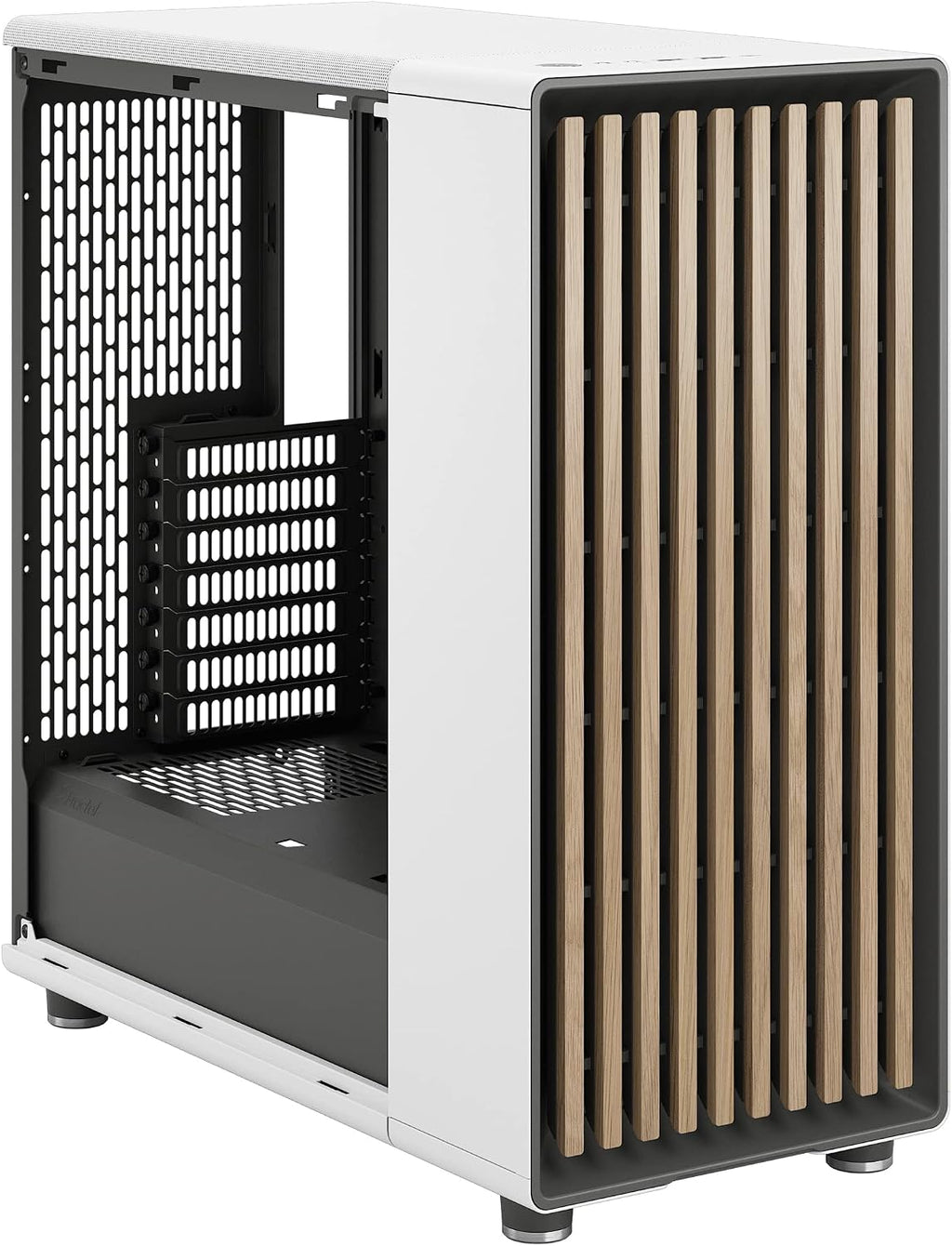Fractal Design North Chalk White - Genuine Oak Wood Front - Mesh Side Panels - Two 140mm Aspect PWM Fans Included - Type C USB - ATX Airflow Mid Tower PC Gaming Case