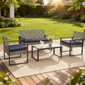 COOS BAY Haven Lounge 4 Piece Rattan Patio Furniture Set, Outdoor Wicker Patio Conversation Set for Balcony & Backyard, Light Gray/Blue