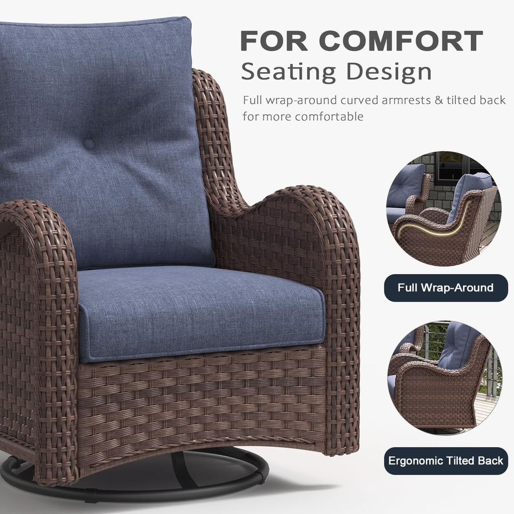 LayinSun 5 Pieces Outdoor Patio Furniture Set, Rattan Wicker Swivel Rocker Chairs Sets with Ottomans, Swivel Glider Chairs, and Coffee Table