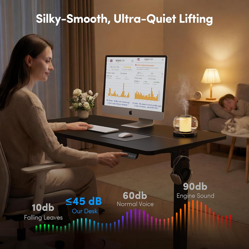 FEZIBO Standing Desk, 55×28 Inches Electric Height Adjustable, Sit Stand Up, Computer Office Desk with Splice Board, Black Frame/Black TOP