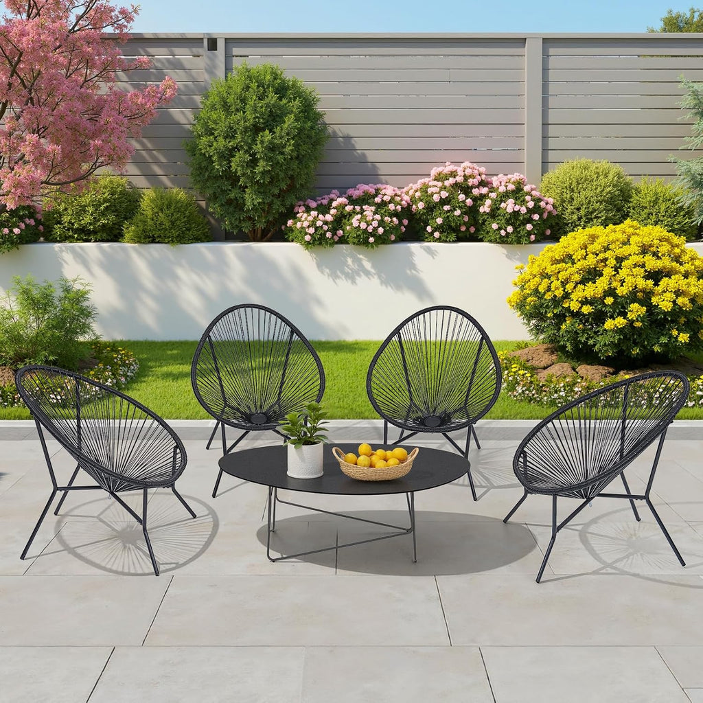ONBRILL 4-Piece Outdoor Acapulco Chairs Set, Modern Patio Furniture Set, PE Pattan Bistro Set with Steel Frame for Balcony, Lawn, Porch and Garden, Black