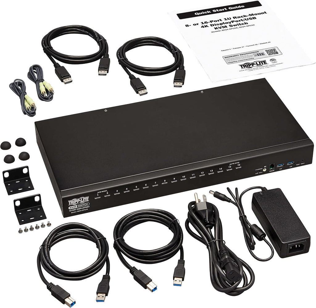 Tripp Lite DisplayPort/USB KVM Switch 16-Port Audio/Video 4K 60Hz 1URM (B024-DPU16)
