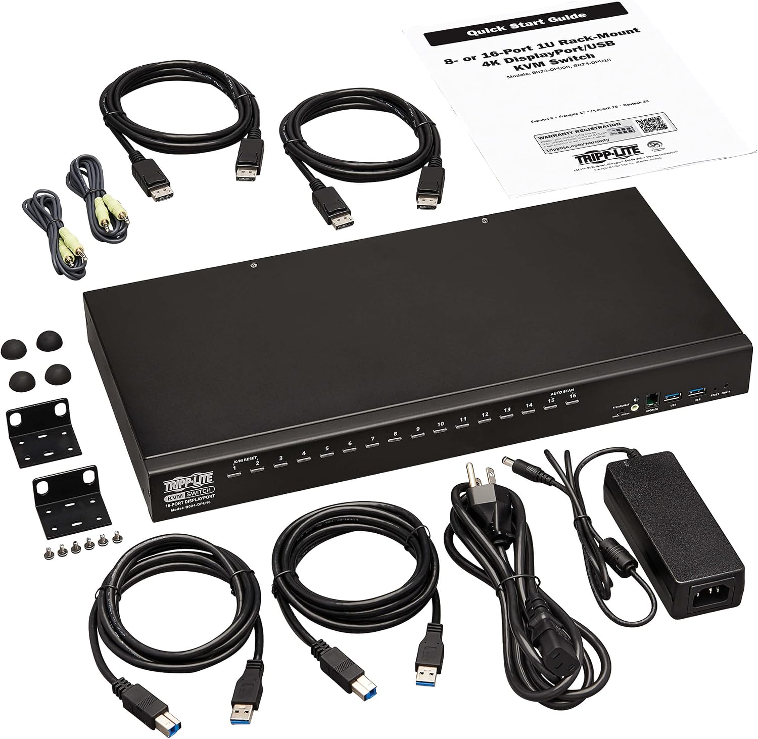 Tripp Lite DisplayPort/USB KVM Switch 16-Port Audio/Video 4K 60Hz 1URM (B024-DPU16)