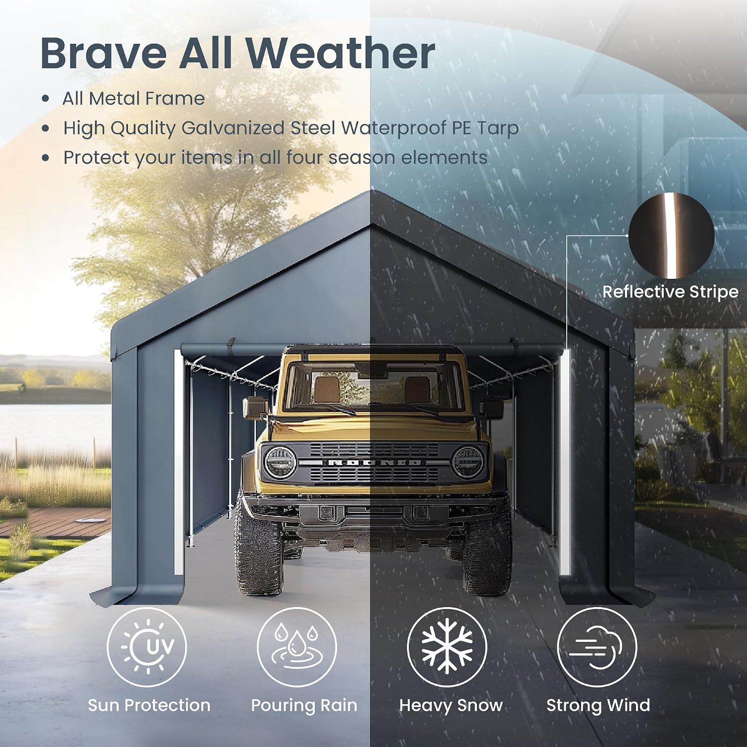 PHI VILLA Portable Garage Carport,13x24ft Car Tent Shed Carports canopy Outside Storage Tents Shelter, Heavy Duty Garages Shelters Waterproof UV Resistant with Rollup Zipper Doors for Cars,Boats,Tools