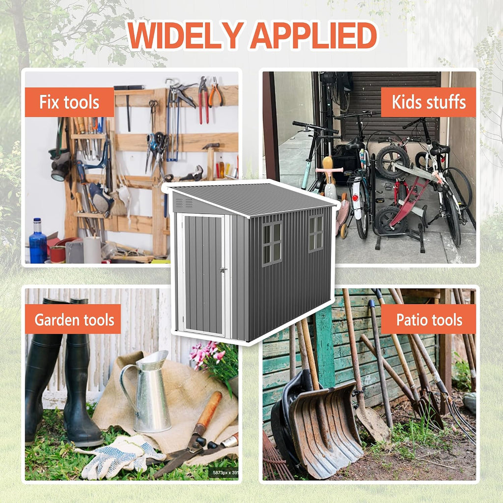 4x10 Ft Outdoor Heavy-Duty Shed, Metal Lean to Shed with Floor Kit and 2 Windows for Tools, Bikes, Patio Equipment, with Left/Right Door Options