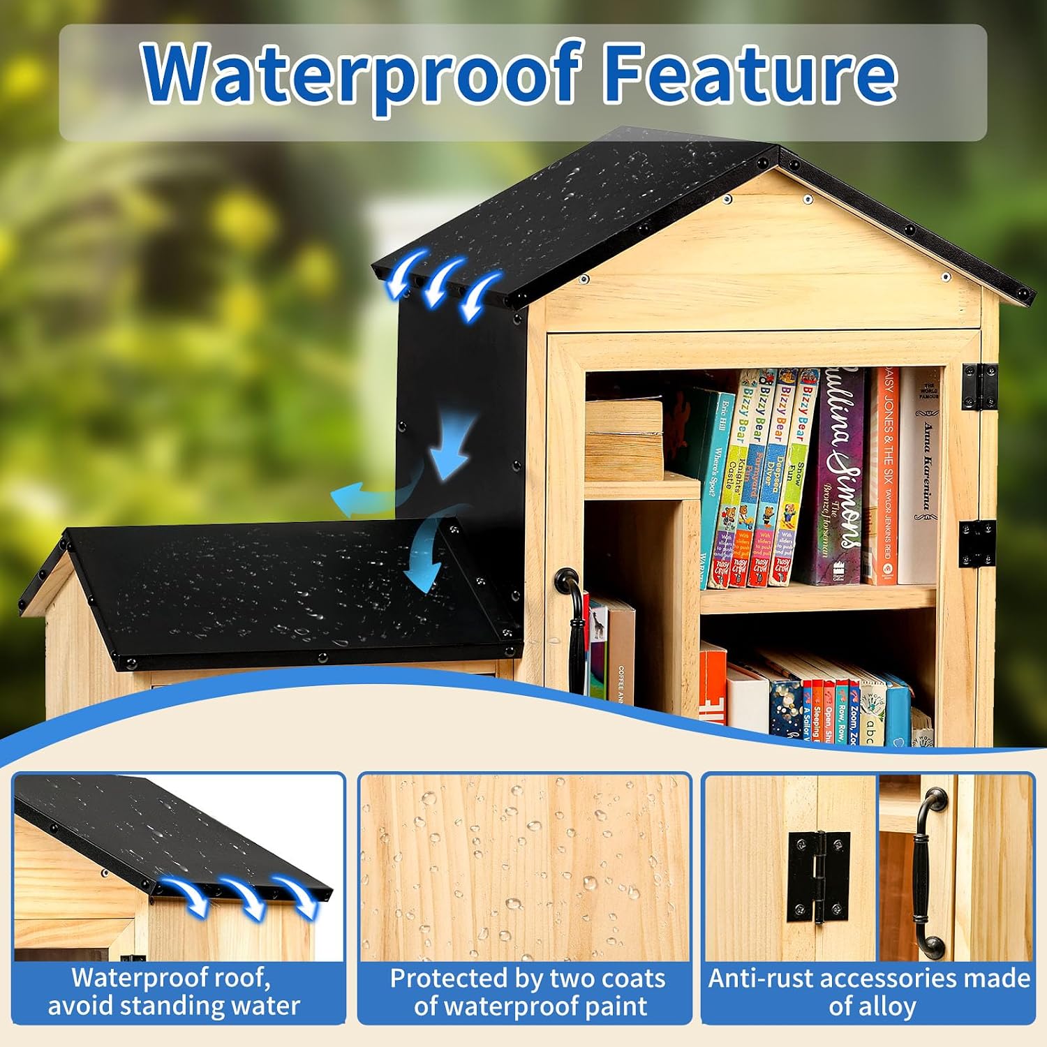 Little Library Box Outdoor, Double Little Library Design with Adjustable Shelf and Large & Small Compartments, Solid Wood with Waterproof Coating & Metal Trim, Sharing Books, Literature & Newspapers
