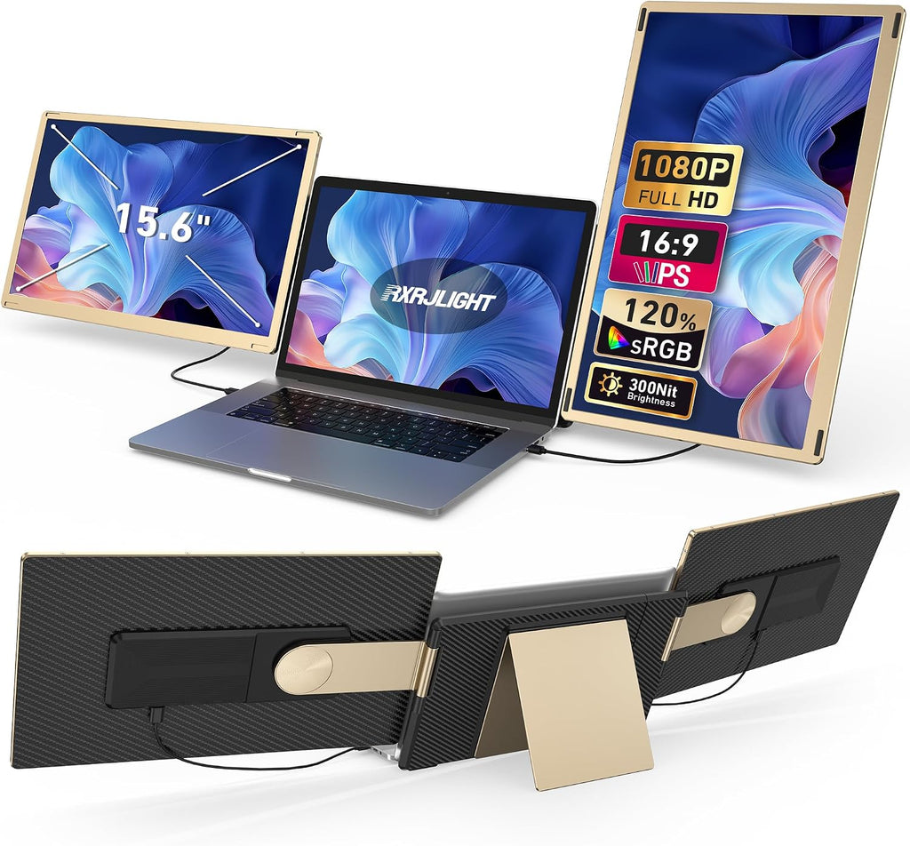 15.6' Laptop Screen Extender, Laptop Monitor Extender 120% sRGB FHD 1080P IPS Type-C/HDMI/USB-A Plug & Play Portable Triple Monitor for 13'-17' Laptops Compatible with Mac, Wins, Android, Chrome