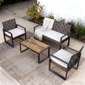 COOS BAY Haven Lounge 4 Piece Rattan Patio Furniture Set, Outdoor Wicker Patio Conversation Set for Balcony & Backyard, Dark Brown/Beige
