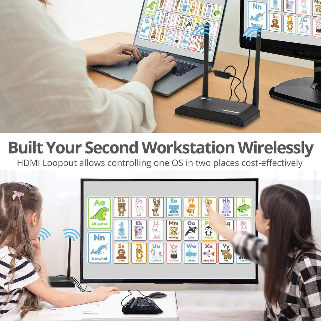 SIIG 500ft 1080p Wireless HDMI USB KVM Extender with IR & Local Loop-Out,HDMI 1.3,HDCP 1.4, 2.4G Wireless 2T2R MIMO Antenna,2X USB 2.0, Stereo Audio,Low Latency,Premium Metal Housing CE-H26G11-S1