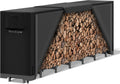 12ft Firewood Log Rack with Cover Outdoor, Heavy Duty Indoor Outdoor Firewood Storage Log Rack with Cover Combo Set Black