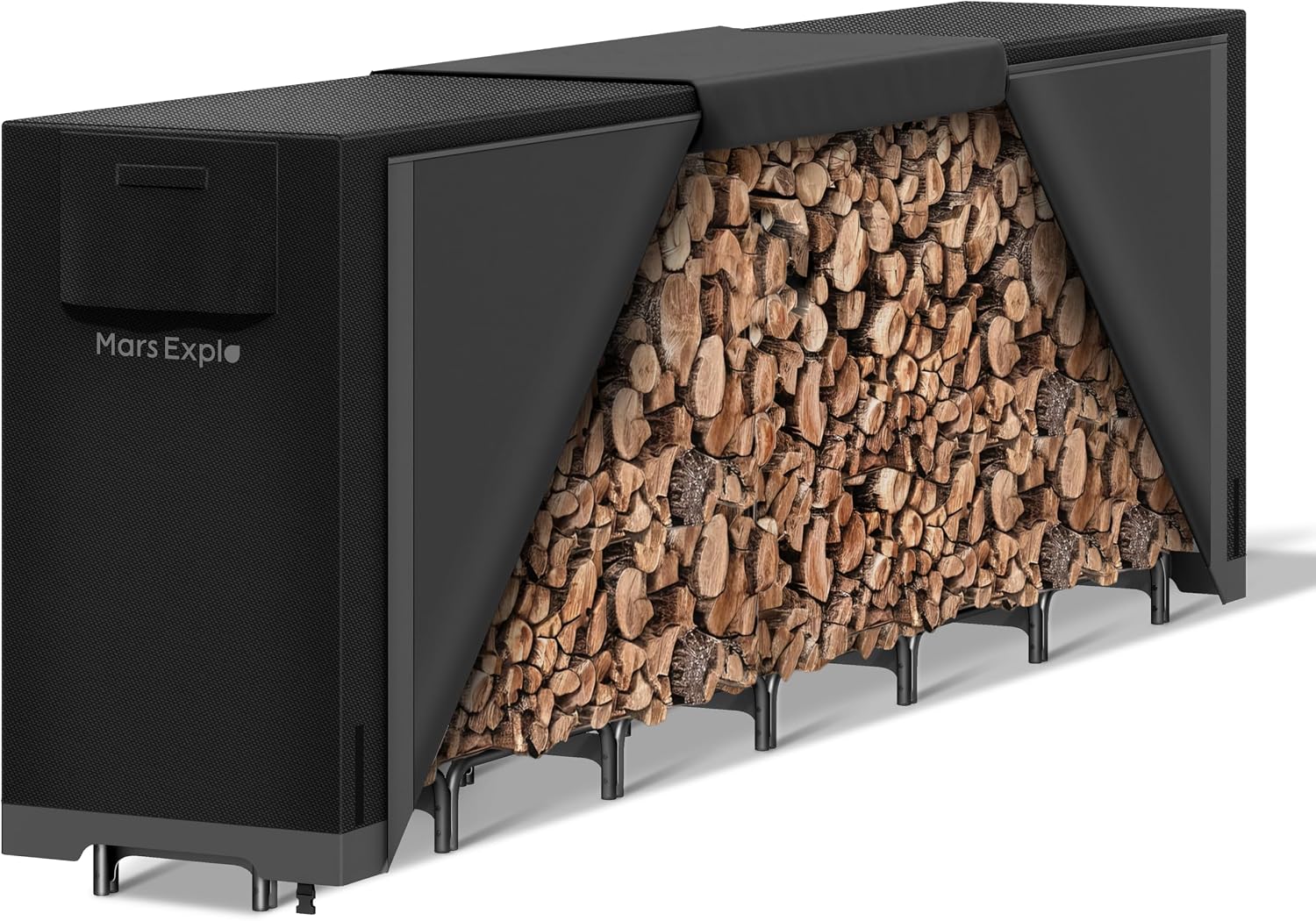 12ft Firewood Log Rack with Cover Outdoor, Heavy Duty Indoor Outdoor Firewood Storage Log Rack with Cover Combo Set Black