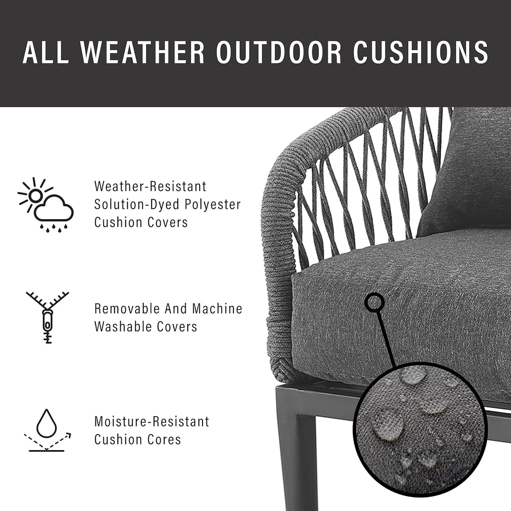 Crosley Furniture Dover 2-Piece Indoor Outdoor Chair Set, Patio Chairs for Conversation, Porch, Deck, Matte Black with Charcoal Cushions