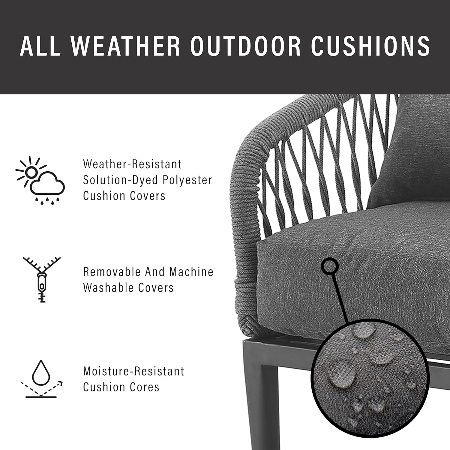 Crosley Furniture Dover 2-Piece Indoor Outdoor Chair Set, Patio Chairs for Conversation, Porch, Deck, Matte Black with Charcoal Cushions