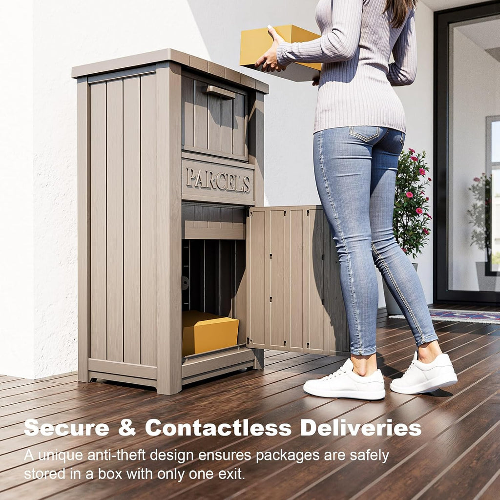 EasyUp Lockable Package Delivery Boxes for Outside Porch, Outdoor Storage Waterproof UV-Resistant Resin Secure Anti-Theft Large Parcel Drop Mail Box (Grey)