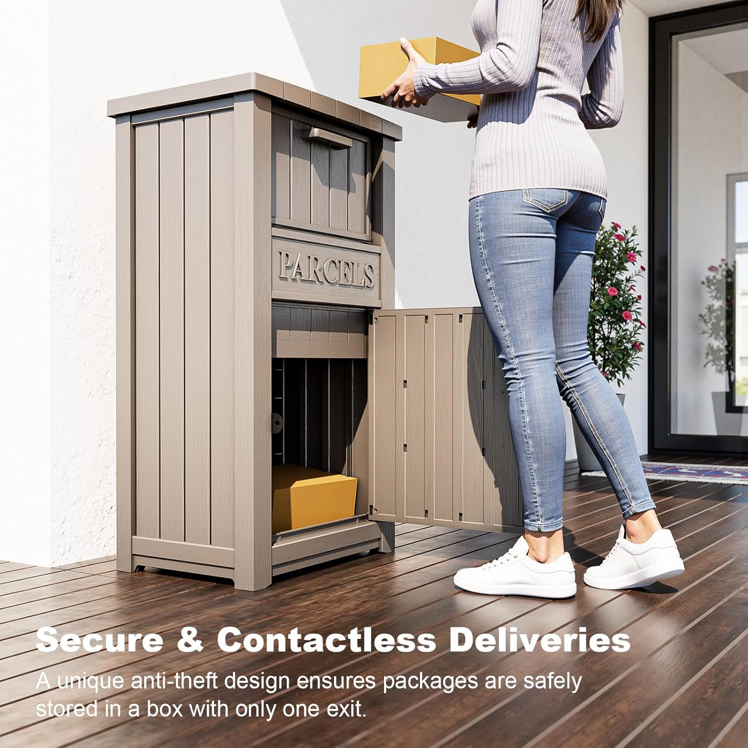 Package Delivery Box for Outside, Large Parcel Drop Box with Lockable Secure, Waterproof and Anti-Theft Storage for Porch, Curbside, House (Grey)