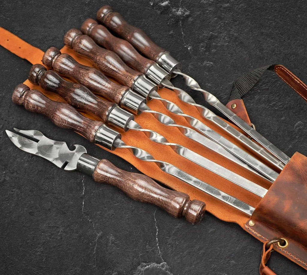 Outdoor Grill Barbeque Grill Accessories - Grill Skewers Set with Case - Premium Barbecue Tool Sets Grilling Supplies - Outdoor Grilling Accessories BBQ Supplies - Set Asgard Light Brown
