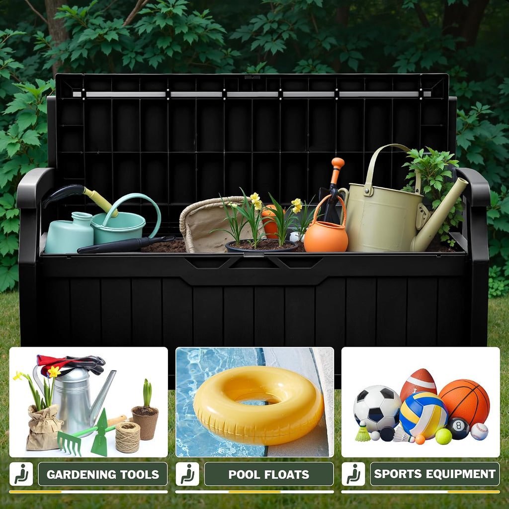 Flamaker 80 Gallon Storage Bench Outdoor Indoor, Durable All-Weather Seating with Hidden Storage, Lockable Deck Box for Garden, Patio, Poolside (Black)