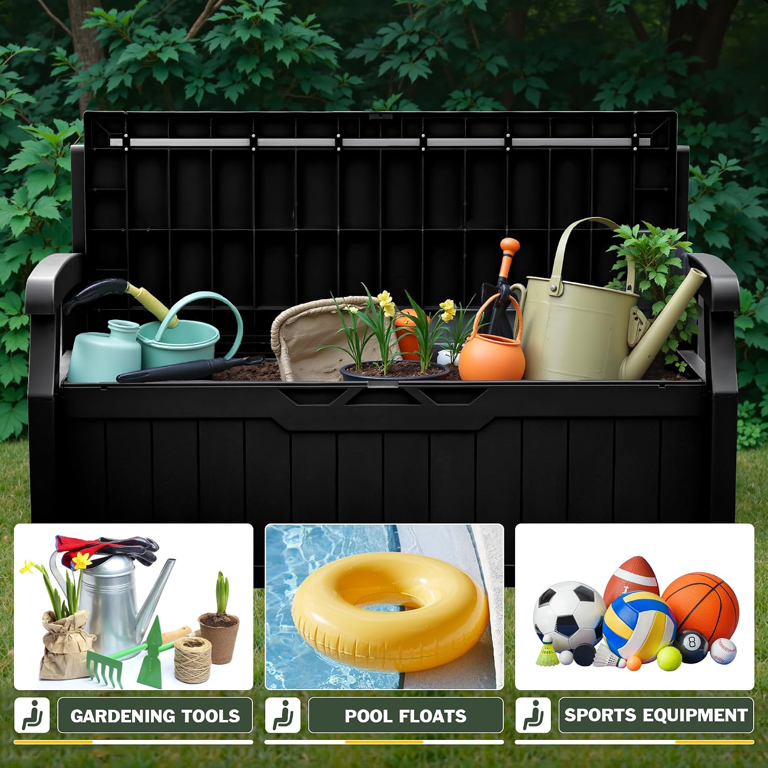 Flamaker 80 Gallon Storage Bench Outdoor Indoor, Durable All-Weather Seating with Hidden Storage, Lockable Deck Box for Garden, Patio, Poolside (Black)