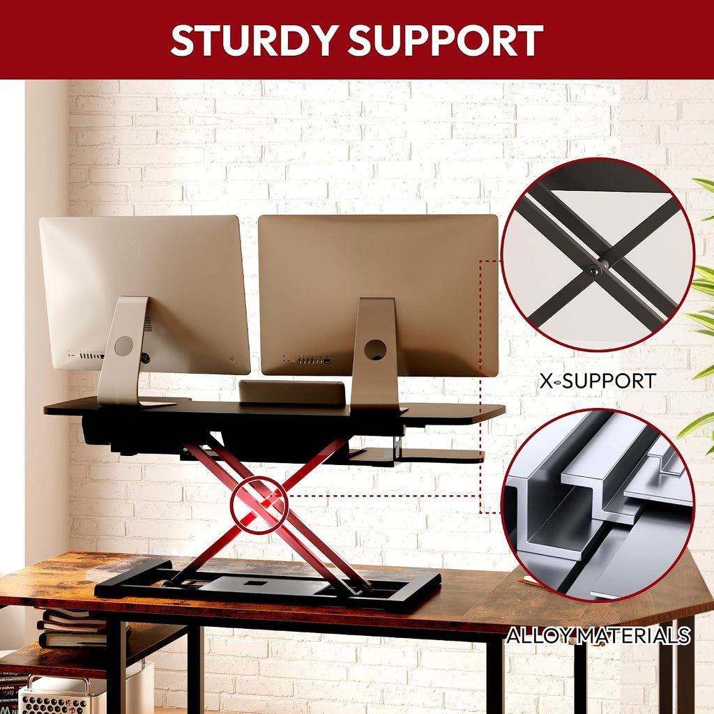 SANODESK 35' Electric Standing Desk Converter,Height Adjustable Riser for Office Home, Monitor and Laptop Workstation with Large Keyboard Tray, Black Color
