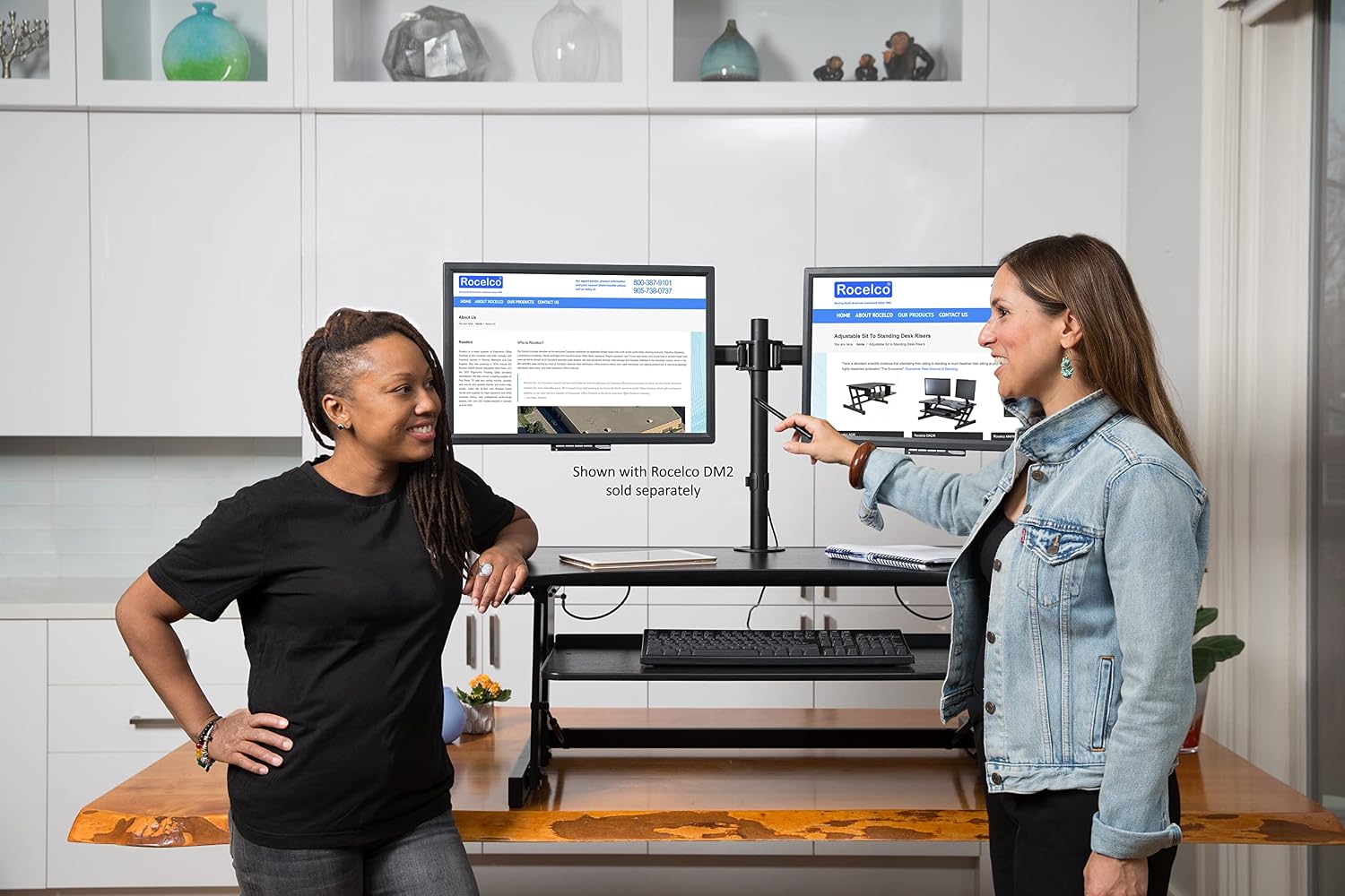 Rocelco 37.5' Deluxe Height Adjustable Standing Desk Converter - Quick Sit Stand Up Dual Monitor Riser - Gas Spring Assist Computer Workstation - Large Retractable Keyboard Tray - Black (R DADRB)