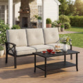 FansaFurn 3 Seats Outdoor Patio Furniture Set, Outdoor Metal Sectional Furniture with Cushions, Outdoor Conversation Set with Coffee Table for Backyard, Garden, Deck, Balcony, Black