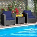 HAPPYGRILL 3-Piece Patio Furniture Set Rattan Wicker Patio Conversation Set with Coffee Table and Cushions Outdoor Sofa Set for Garden Balcony Porch Poolside