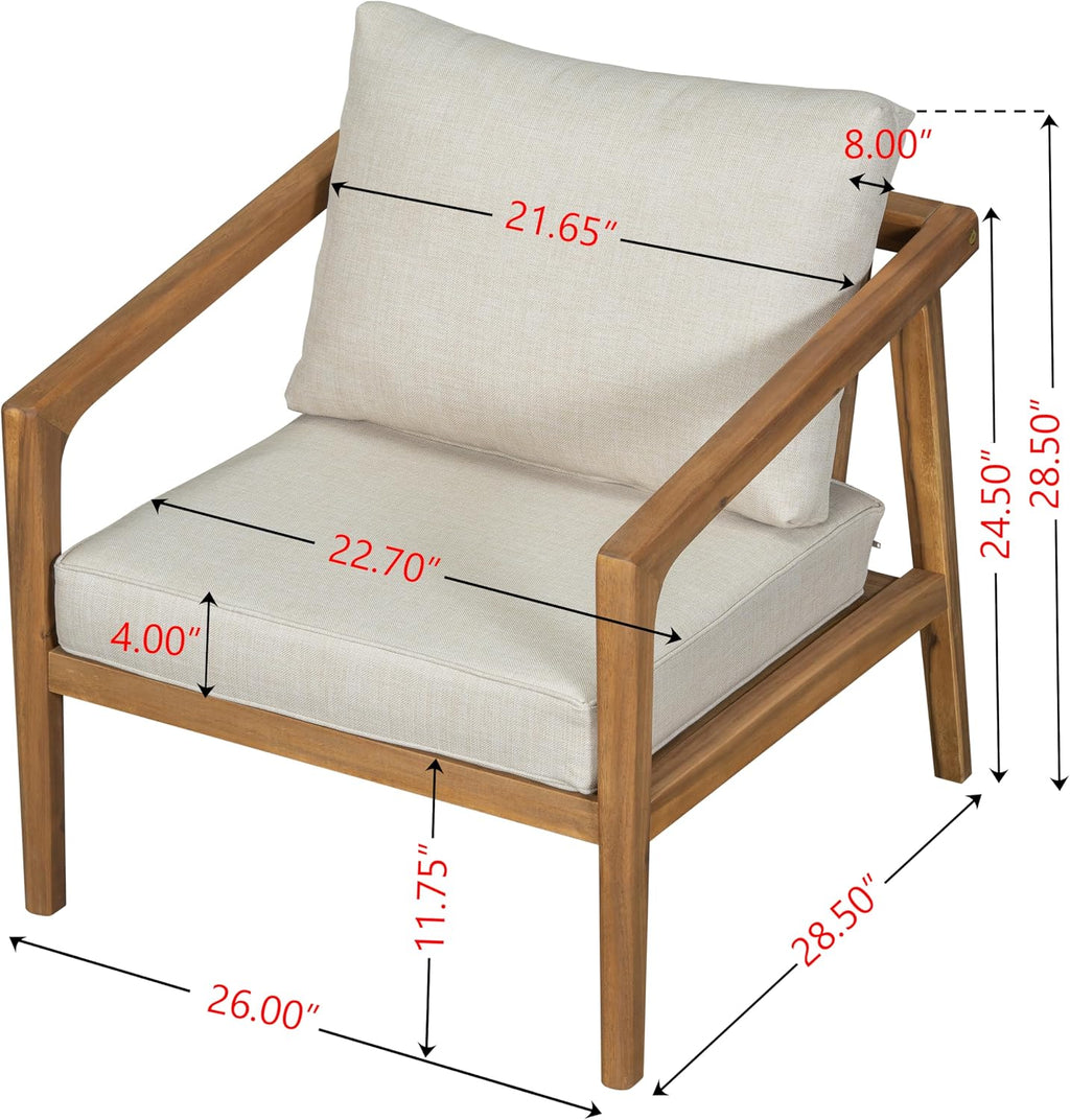 Christopher Knight Home Dena Patio 4-Piece Conversation Set, Outdoor 4-Seater Acacia Wood Sofa Chat Set,Garden Furniture,Loveseat,Coffee Table,Set of 2 Club Chairs, Removable Cushions, Teak+ Beige