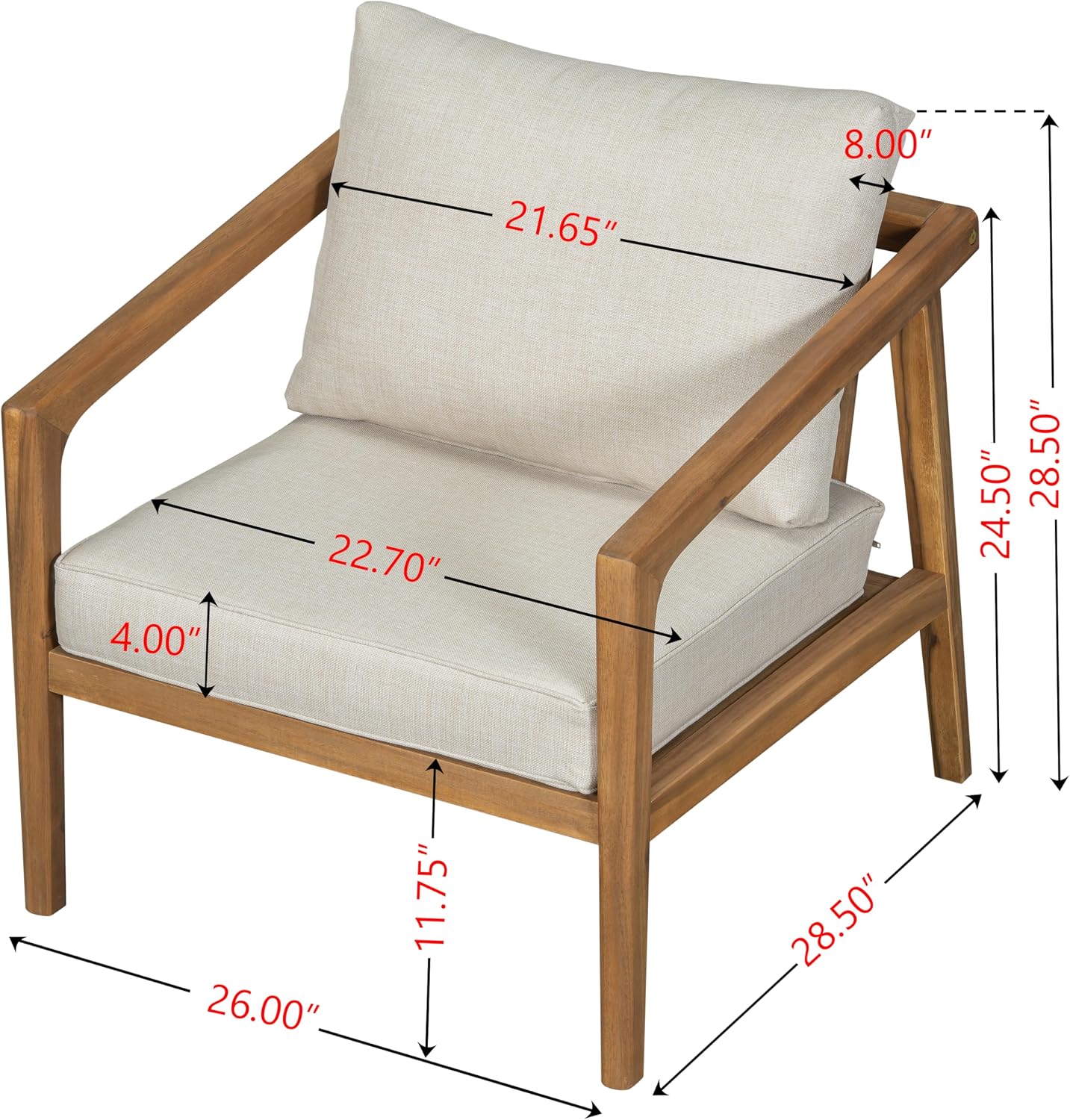 Christopher Knight Home Dena Patio 4-Piece Conversation Set, Outdoor 4-Seater Acacia Wood Sofa Chat Set,Garden Furniture,Loveseat,Coffee Table,Set of 2 Club Chairs, Removable Cushions, Teak+ Beige