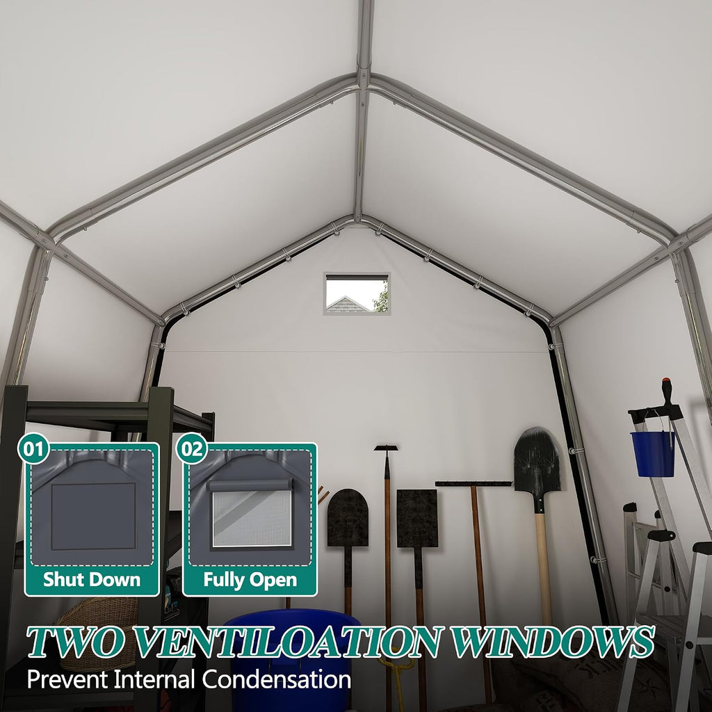 GARTOO 8' x 14' Outdoor Storage Shelter Shed- Heavy Duty Storage Tent with Roll-up Ventilated Windows, Portable Garage Zipper Storage shed for Bike, ATV, Motorcycle Shelter, Gray