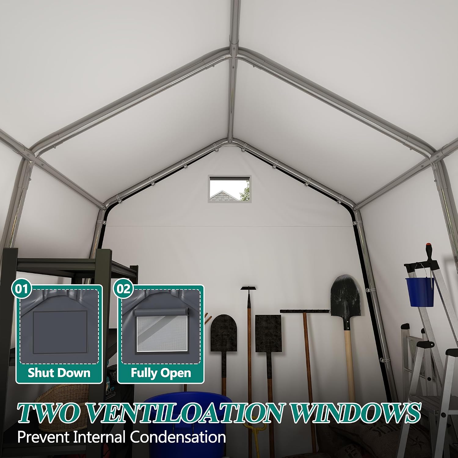 GARTOO 8' x 14' Outdoor Storage Shelter Shed- Heavy Duty Storage Tent with Roll-up Ventilated Windows, Portable Garage Zipper Storage shed for Bike, ATV, Motorcycle Shelter, Gray