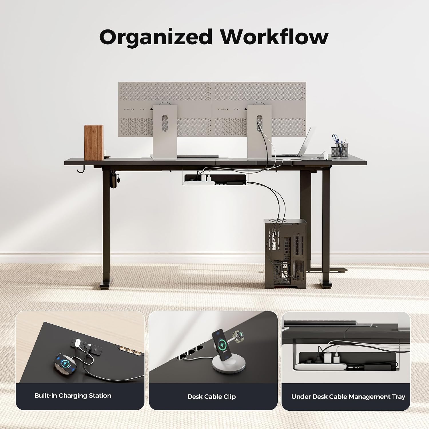 Agilestic Electric L Shaped Standing Desk 75 x 61 Inch with Power Outlet, Height Adjustable Corner Stand up Desk with Cable Management,Sit Stand Home Office Workstation with Splice Board, Black