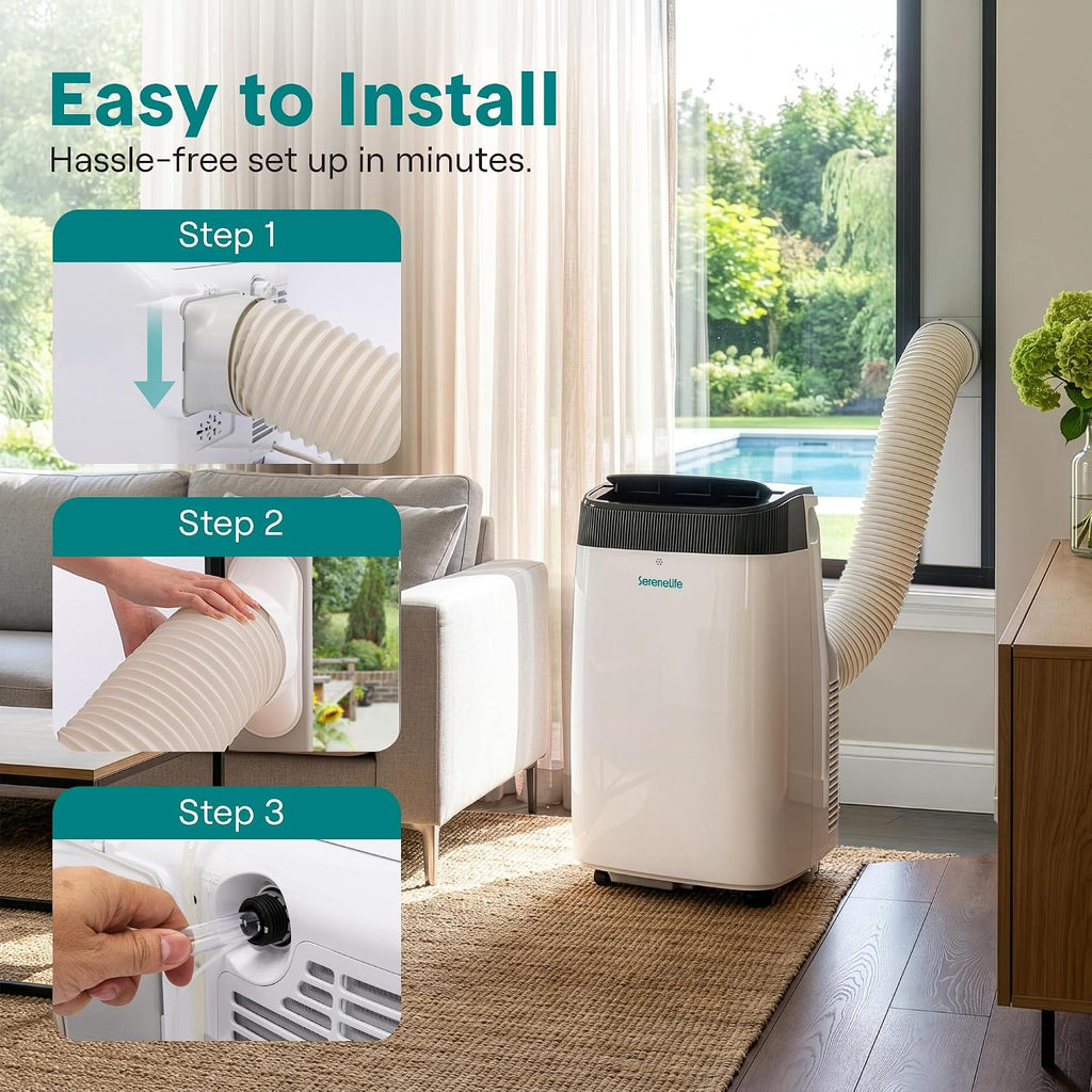 SereneLife Small Air Conditioner Portable 10,000 BTU with Built-in Dehumidifier - Portable AC unit for rooms up to 450 sq ft - Remote Control, Window Mount Exhaust Kit
