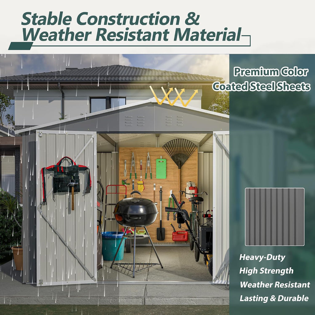 10x10 Ft Sheds & Outdoor Storage - Large Metal Outdoor Storage Shed with Floor Frame Large Heavy Duty Tool Storage She Shed (10x10 Ft)
