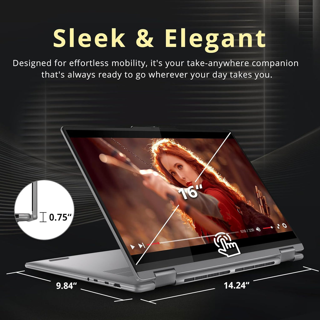 Lenovo Yoga 7 16' WUXGA 2-in-1 Touchscreen Laptop, AMD Ryzen 7 8840HS, 16GB LPDDR5X, 1.28TB Storage (1TB SSD+288GB Docking Station Set), Backlit Keyboard, Fingerprint Reader, Win 11 Pro, Artic Grey