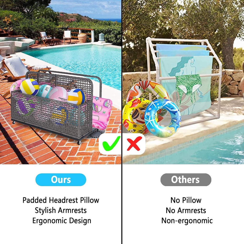 Poolside Float Storage, Outdoor Storage, Patio Poolside Float Storage Basket, Storage Box, PE Rattan Outdoor Pool Caddy with Rolling Wheels for Floaties, Patio, Pool, Beach-Sturdy & Movable,