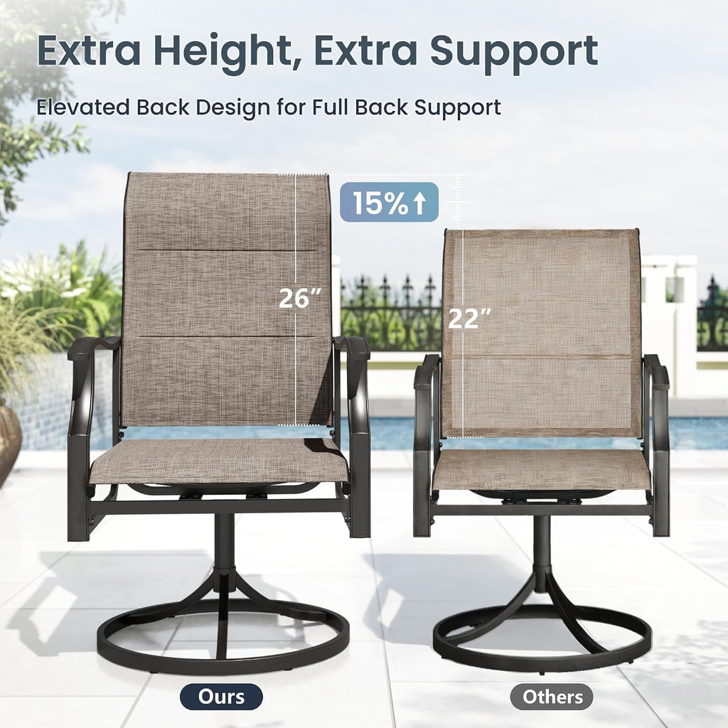 PHI VILLA Swivel Patio Chair Set of 2, 42' High Back Outdoor Chairs with Padded Fabric & E-Coating Frame, All Weather-Resistant for Deck Lawn Garden