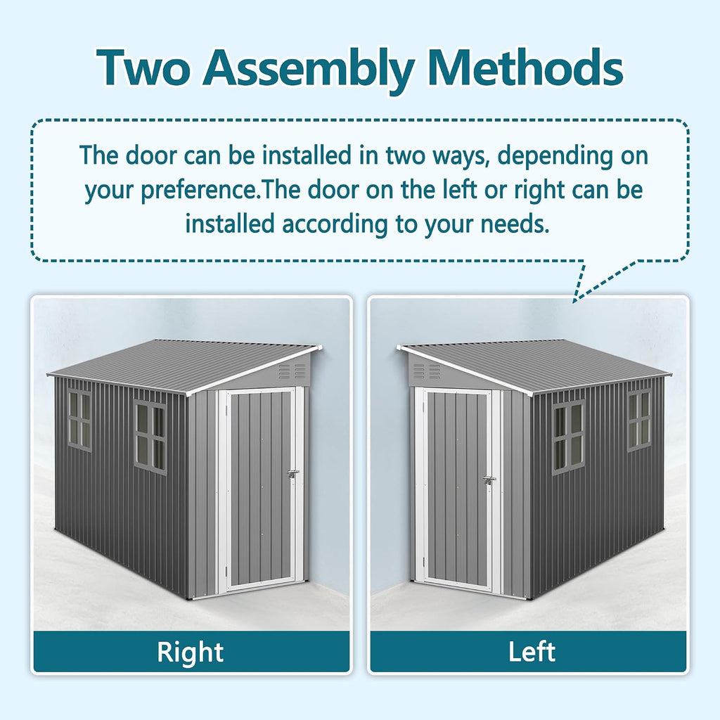 4x10FT Lean to Shed with Floor Frame & Windows, Metal Outdoor Storage Shed, Large Tool Shed for Garden Backyard Patio Storage,Outside Lean to Waterproof Shed, Gray