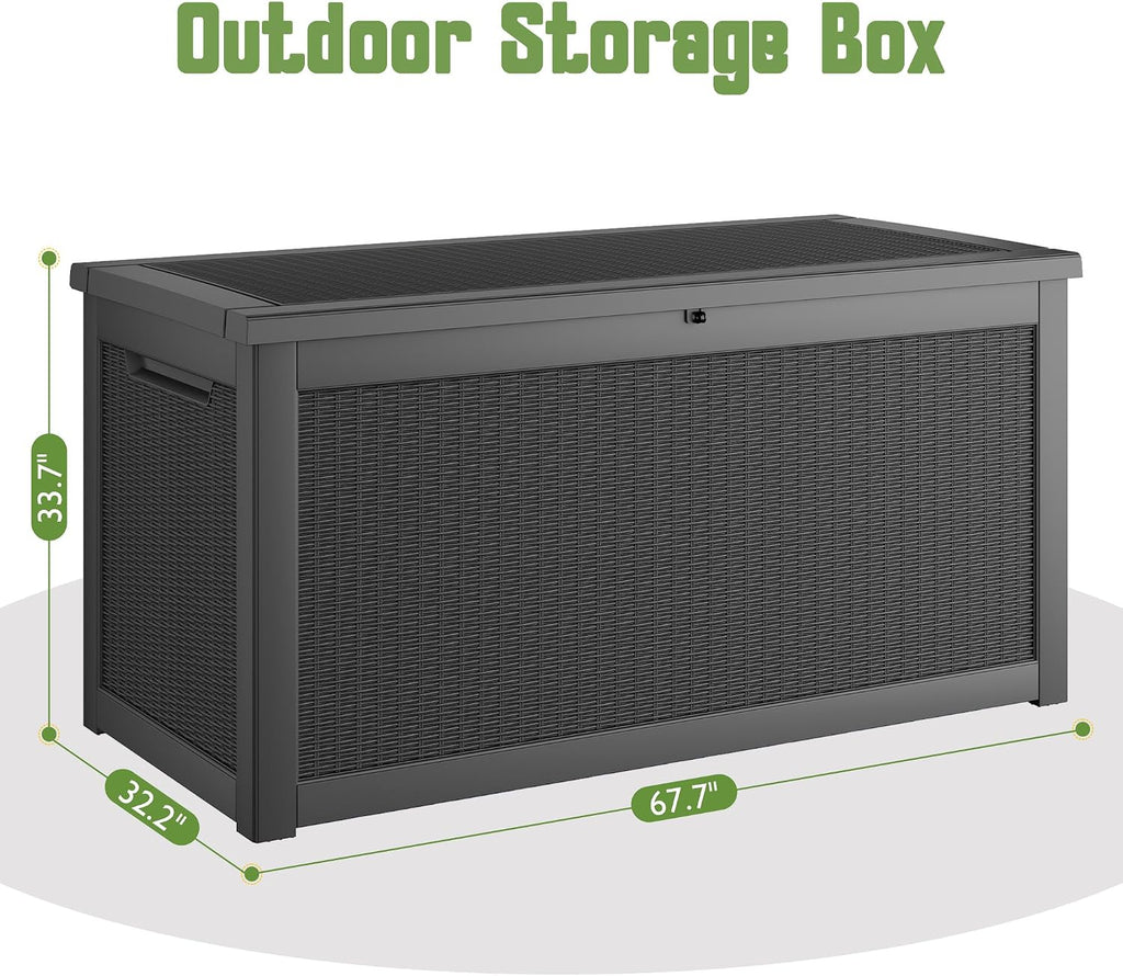 KAMABOKO 300 Gallon Outdoor Storage Box, Resin Deck Boxes Indoor and outdoor, Waterproof Storage Box Lockable Lid for Garden Tools, Package Delivery, Patio Cushions, Black