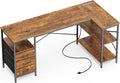 Huuger L Shaped Desk with Power Outlets, 63 Inch Reversible Computer Desk with 3 Drawers and Shelves, Home Office Table for Corner Work Study Writing Gaming, Rustic Brown