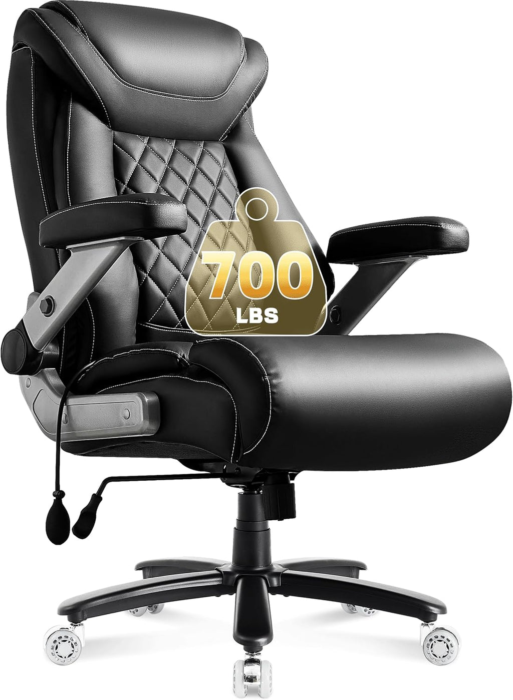 700lbs Big and Tall Office Chair-Adjustable Lumbar Support, Ergonomic PU Heavy Duty Executive Office Chair with 5D Flip Arms&Dual Rubber Wheel,Large Thick Padded Extra Wide Seat Game Chair,Black