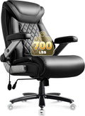 700lbs Big and Tall Office Chair-Adjustable Lumbar Support, Ergonomic PU Heavy Duty Executive Office Chair with 5D Flip Arms&Dual Rubber Wheel,Large Thick Padded Extra Wide Seat Game Chair,Black